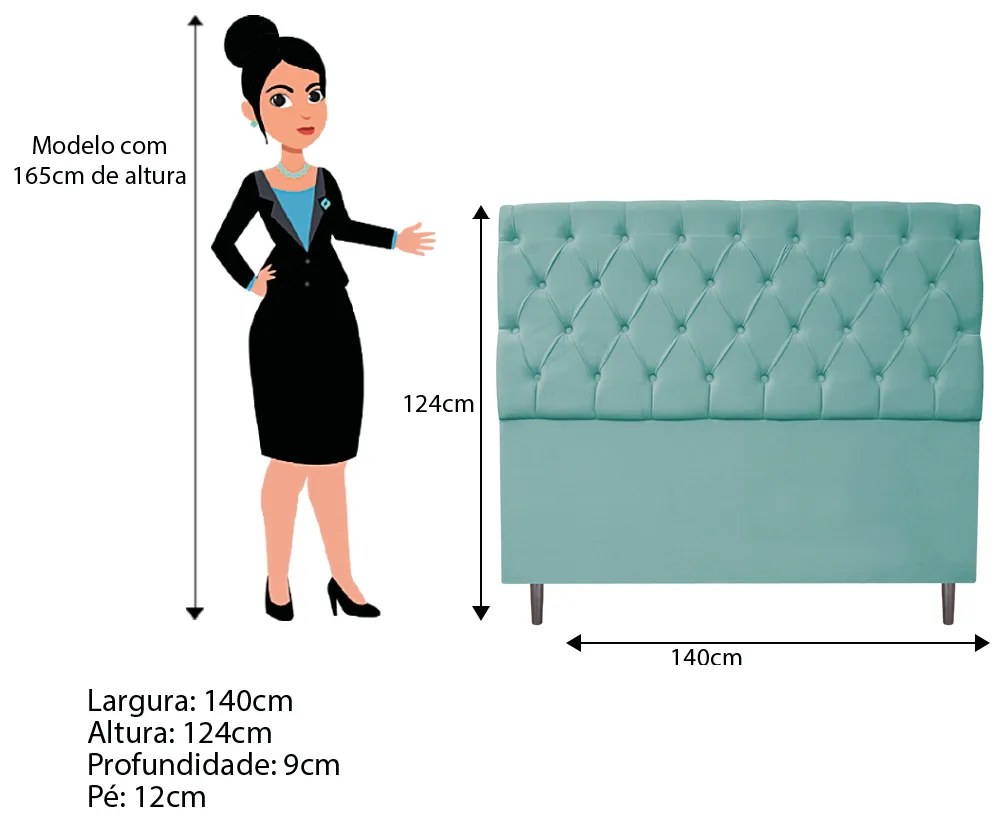 Kit Cabeceira e Calçadeira Liverpool 140 cm Casal Suede Azul Tiffany - ADJ Decor