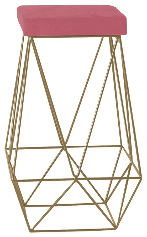 Banqueta Decorativa Kathy Base Gold Suede Rosa G41 - Gran Belo
