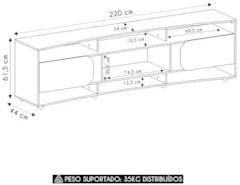 Rack Tv 86 Pol 220cm com 2 Portas Reno Cedro/Off White A09 - Mpozenato
