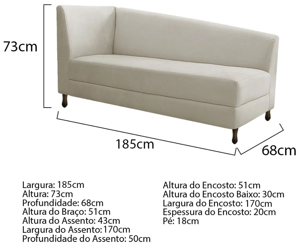 Kit Divã Recamier Heitor 185cm Lado Direito e 02 Poltronas Luiza Linho - ADJ Decor