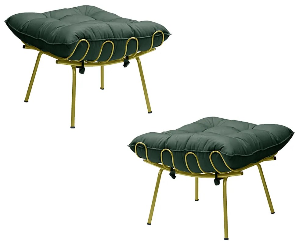 Kit 2 Puff Decorativo Sala de Estar Abel Pés Dourado Suede Verde G41 - Gran Belo