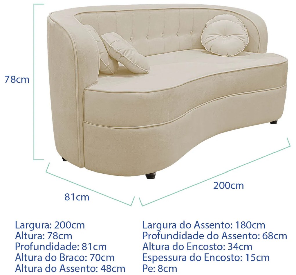 Sofá Curvo 3 Lugares Orgânico Sala Recepção Escritório Decorativo Luxo Panamá 200cm Suede