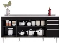 Balcão Gabinete Com Pia 180cm Dallas Preto - Lumil