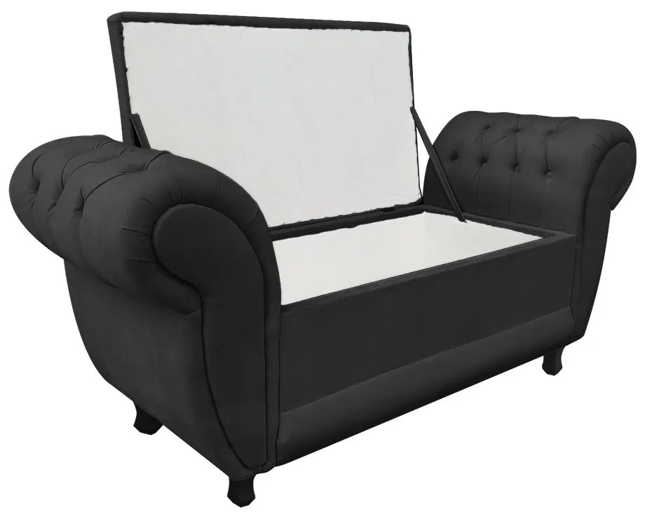 Recamier com Baú Grécia 195 cm Namoradeira Calçadeira Suede Preto D'Rossi