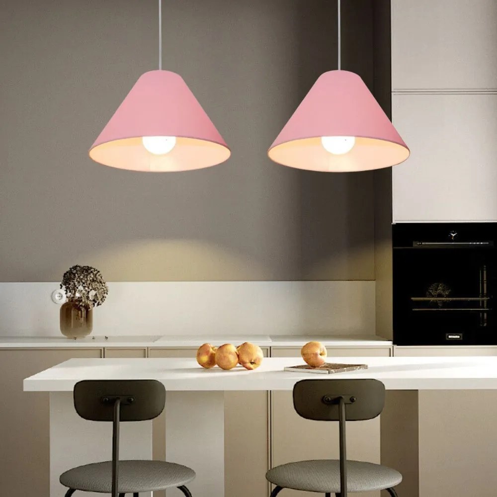 Lustre Pendente Cone Md-4078 Cúpula em Tecido 25/40x15cm Rosa Bebê - Bivolt