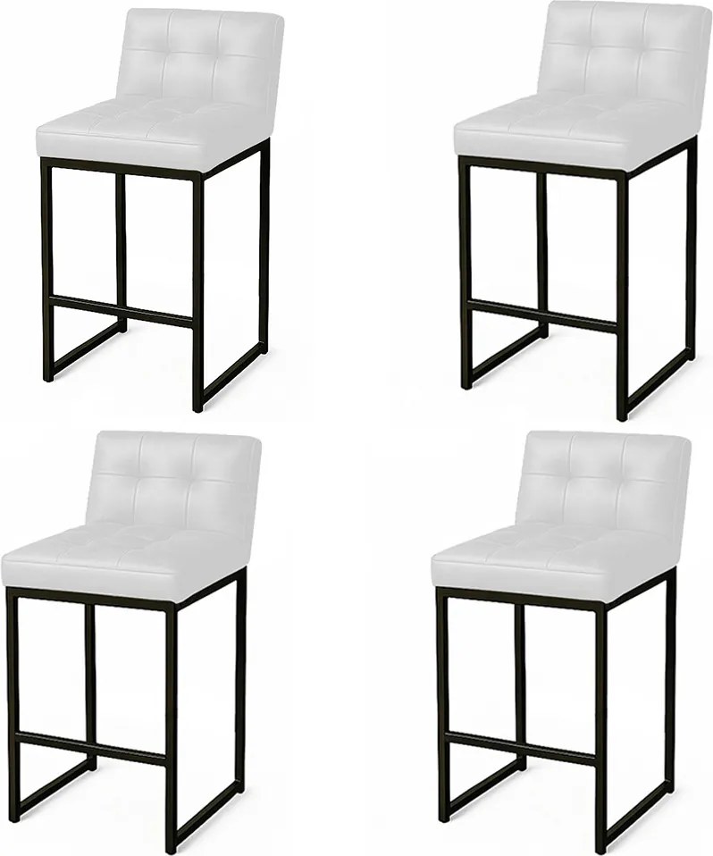 Banqueta Cozinha Alta com Encosto Industrial Kit 4 Preto Lirina PU Branco C05 - D'Rossi