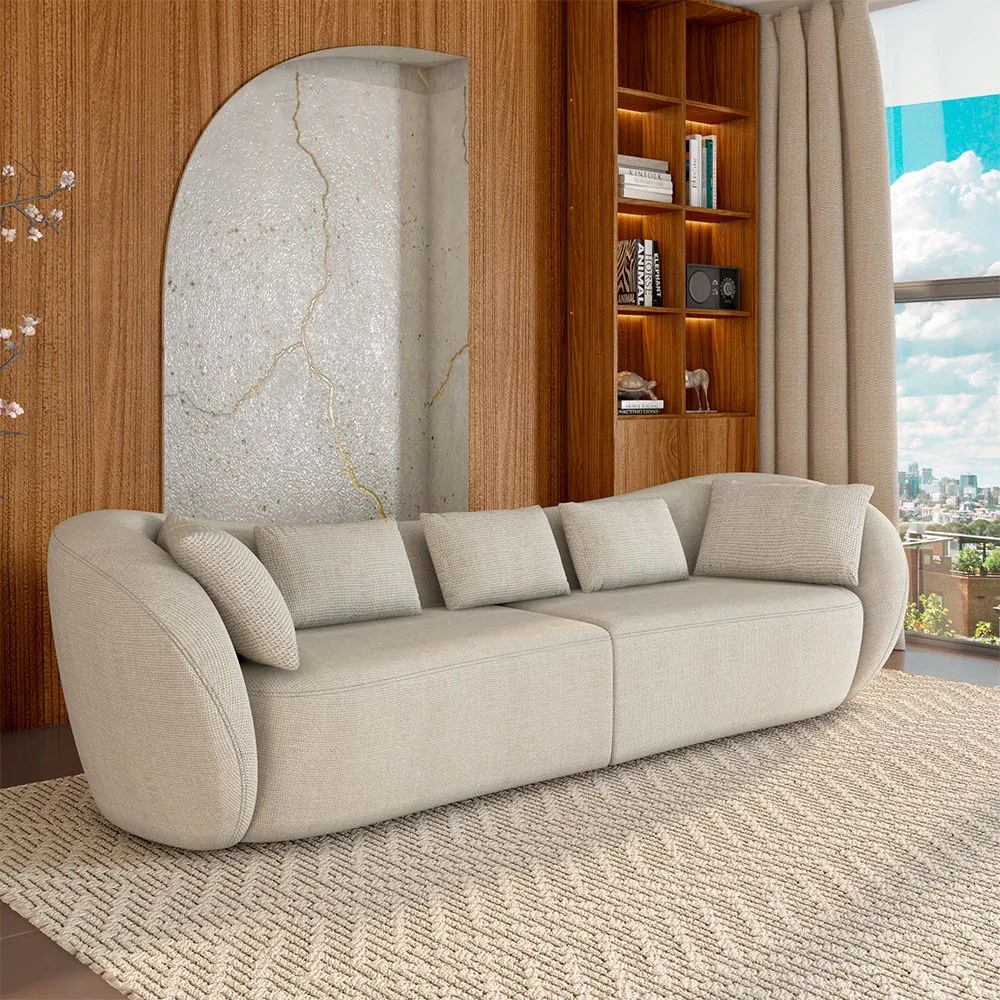 Sofá Bipartido Sala de Estar Diamond 232cm com Almofadas Soltas Linho Off White G52 - Gran Belo