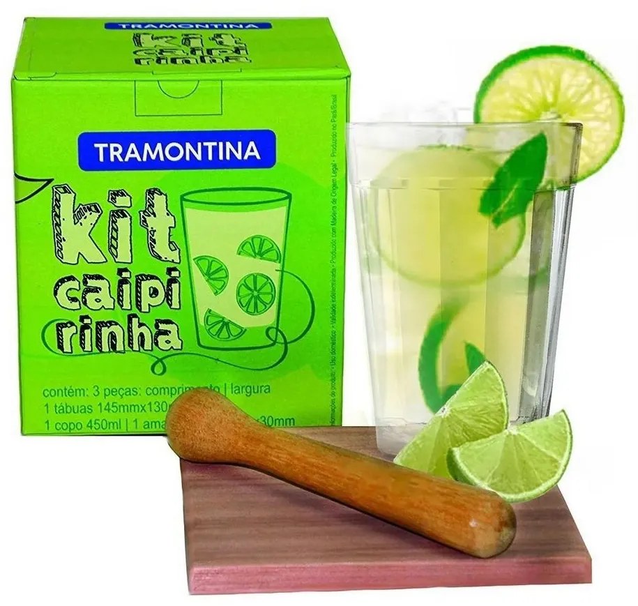 Kit Caipirinha 3 Peças Tramontina Copo 450ml Tabua Amassador