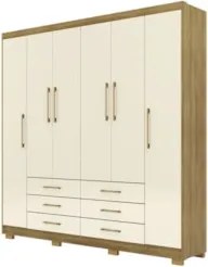 Guarda Roupa Casal 223cm 6 Portas Canadá Nature/Champanhe - Vila Rica