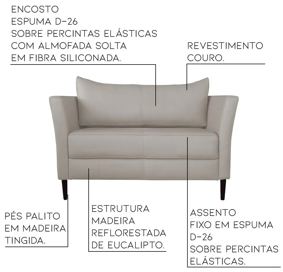 Conjunto Sofá 2 Lugares com Poltrona Pés Palito Lubbock Couro Off White G58 - Gran Belo