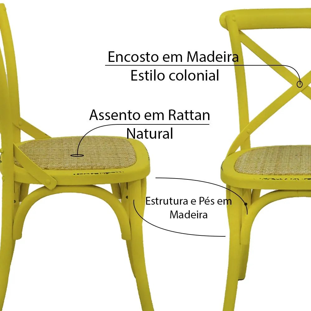 Kit 3 Cadeiras Decorativas Sala De Jantar Cozinha Danna Rattan Natural Amarela G56 - Gran Belo