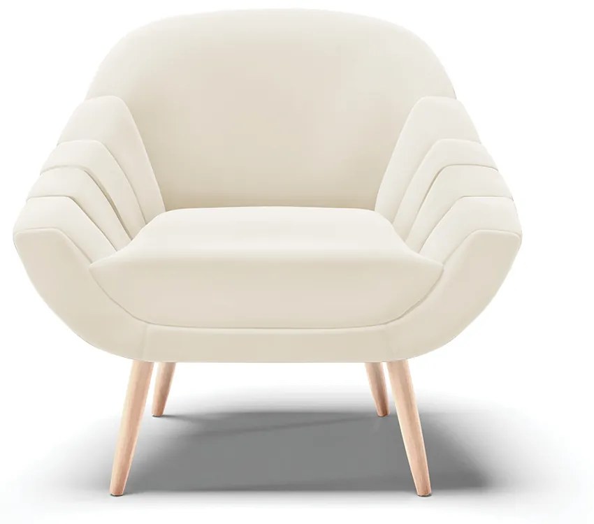 Kit 01 Namoradeira 02 Lugares e 02 Poltronas Giovana Veludo Bege Pés Palito Natural - Indo Decorar