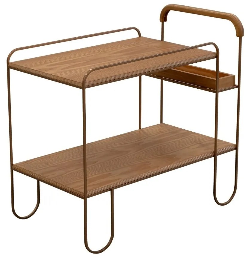 Carrinho de Bar Luminus - Mel Pinus com Detalhes Dourado Soleil
