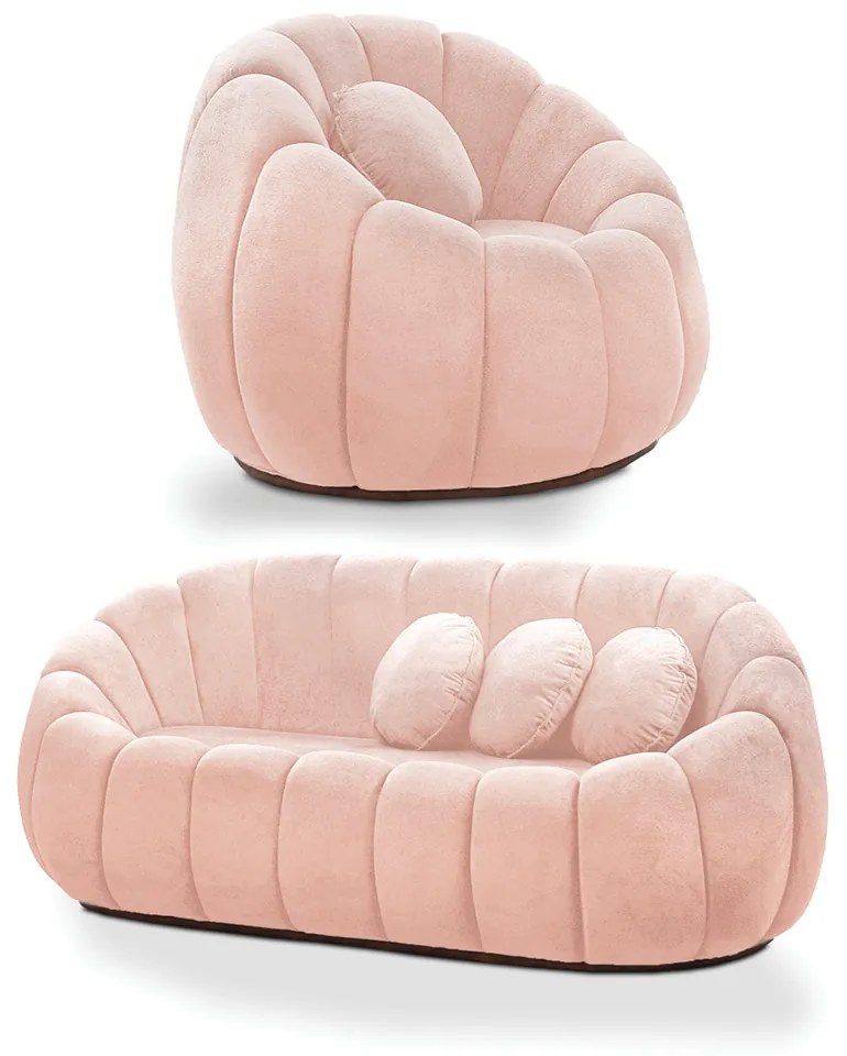 Sofá 2 Lugares com Poltrona Orgânica Fixa Cloud Bouclê E03 - D'Rossi - Rose