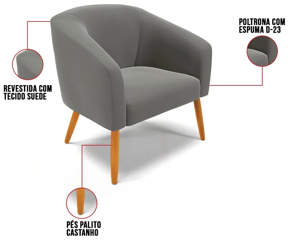 Cadeira Sala de Jantar Pé Palito Castanho Stella Suede D03 - D'Rossi - Grafite