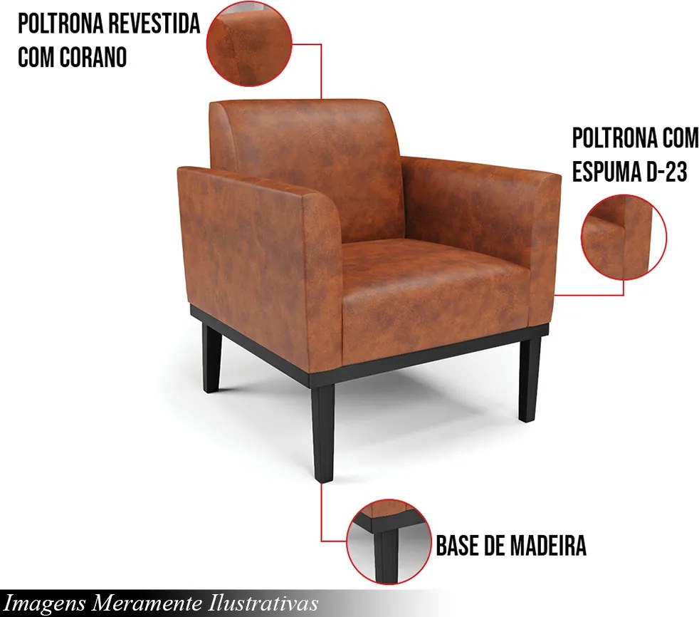 Poltrona Decorativa Isabella Pés Fixo em Madeira Preto PU Nozes G19 - Gran Belo
