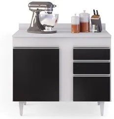 Armário Aéreo Indiana e Balcão Gabinete 100cm Luziania Branco/Preto -