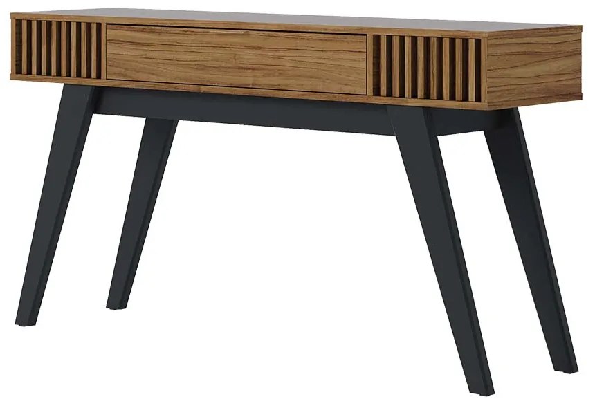 Aparador Decorativo 136cm Ripado com Gaveta Itacaré Noce/Preto G73 - Gran Belo