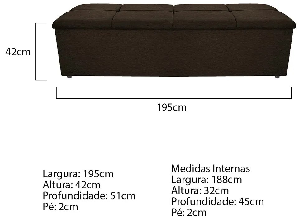 Calçadeira Munique 195 cm King Size Corano Marrom - ADJ Decor