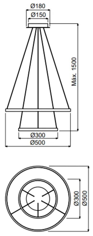 Pendente Orlo Duo Anel Redondo Duplo Ø50Cm Led 40W 3000K Bivolt Champa... (CP-M = Champagne)