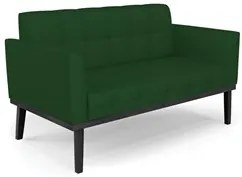 Sofá Namoradeira e 1 Poltrona Base Madeira Preto Ana Veludo Luxo Verde