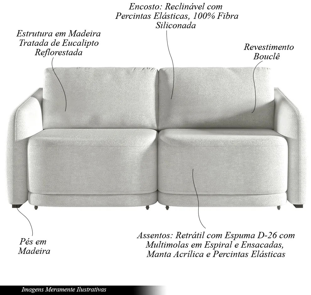 Sofá Cama Modulado Retrátil e Reclinável Decorativo Varsóvia 176cm Bouclê Cinza G33 - Gran Belo