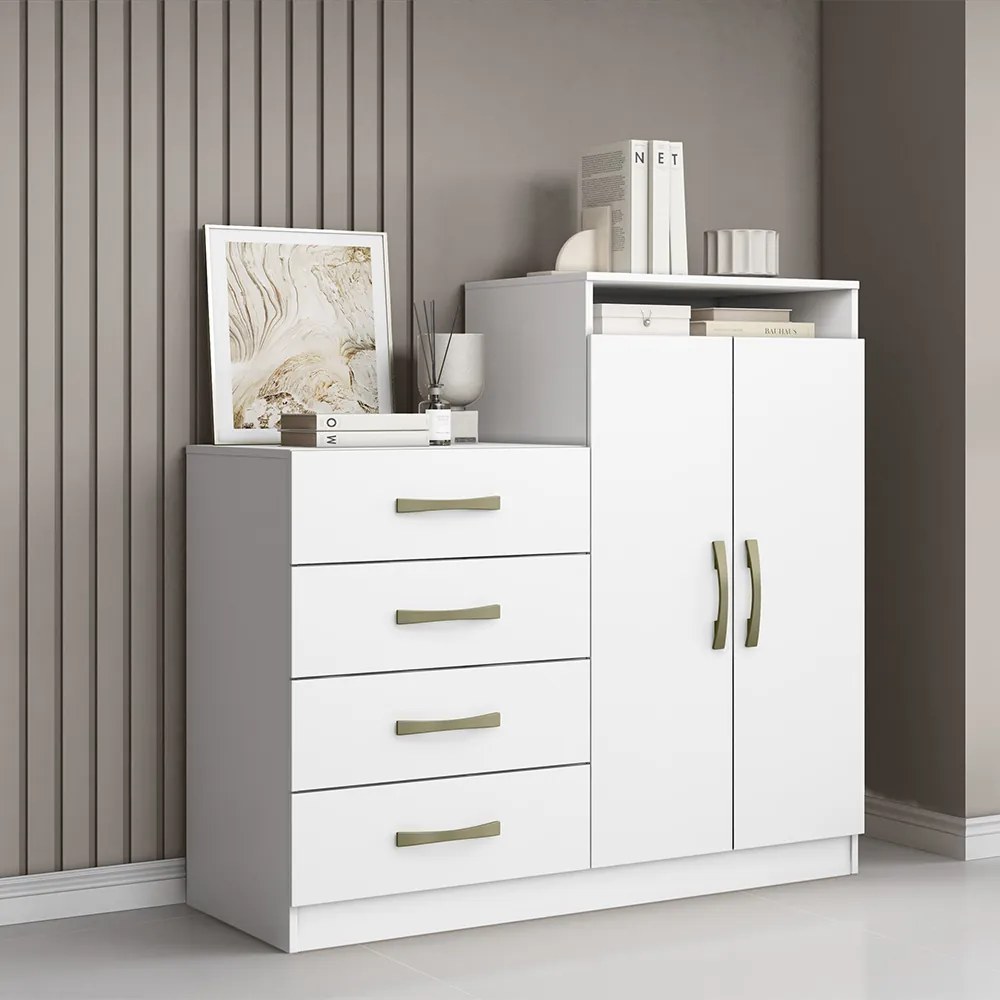 Cômoda Quarto 2 Portas Sapateira 120cm Elára A09 - D'Rossi - Atacama e Branco