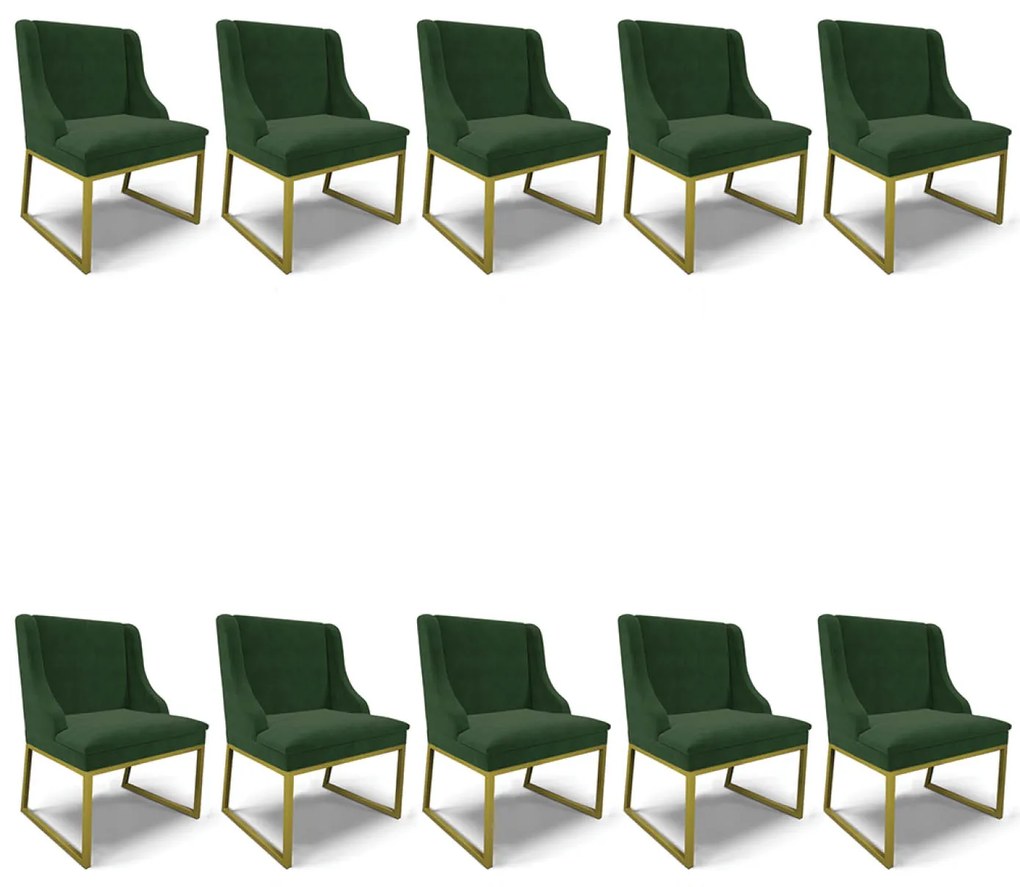 Cadeira Sala de Jantar Industrial Dourado Kit 10 Liz Suede D03 - D'Rossi - Verde