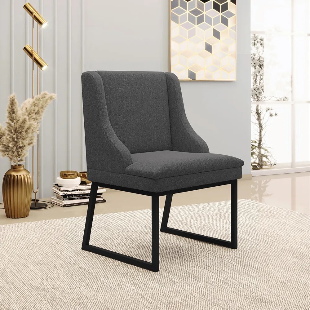 Cadeira Sala de Jantar Industrial Preto kit 2 Liz Bouclê D03 - D'Rossi - Grafite