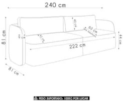 Sofá 3 Lugares 240cm Sala de Estar Karib Veludo Bege/Camel Z08 - Mpoze