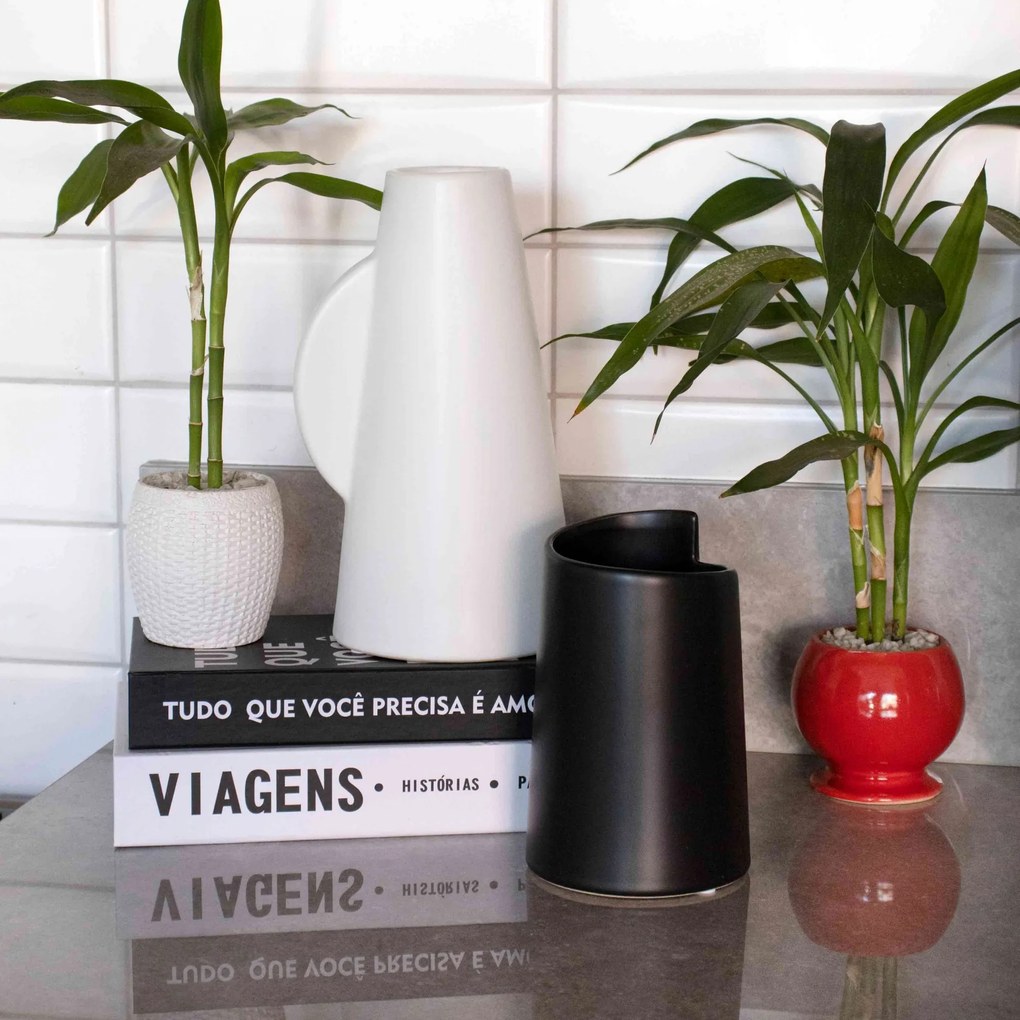 Vaso Decorativo Em Cerâmica Branco 24,5x13x13 cm M02 - D'Rossi