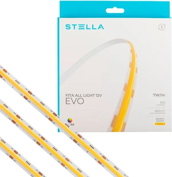 Fita De Led 7W Por Metro 12V 5M Irc90 Ip65 All Light Evo - LED BRANCO QUENTE (2700K)