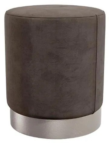 Puff Veludo Com Base Tecido Metalizado Prata Marrom 47x40