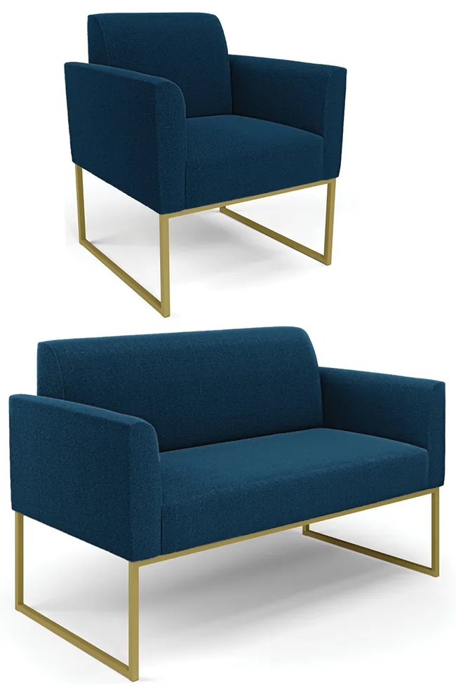 Namoradeira e Poltrona Industrial Dourado Marisa Bouclê D03 - D'Rossi - Azul