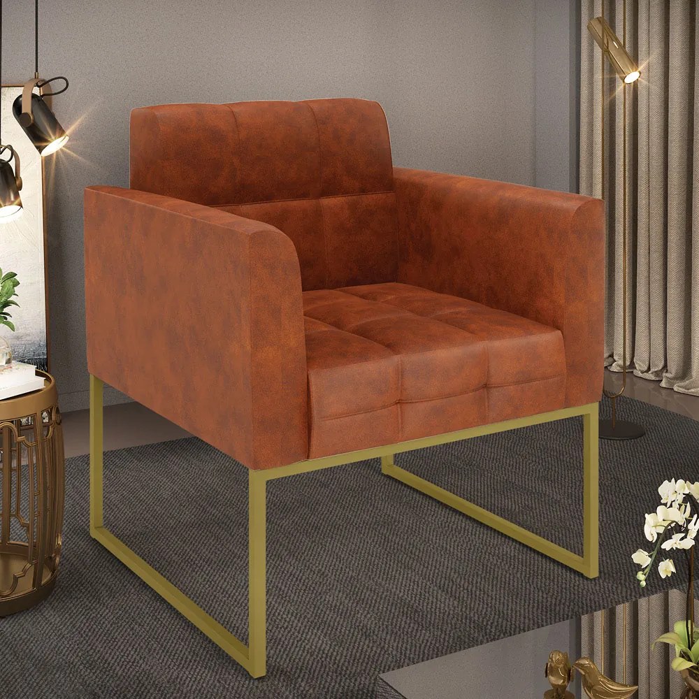 Poltrona Elisa Corano Nozes Base Metálica Industrial Dourado D03 - D'Rossi