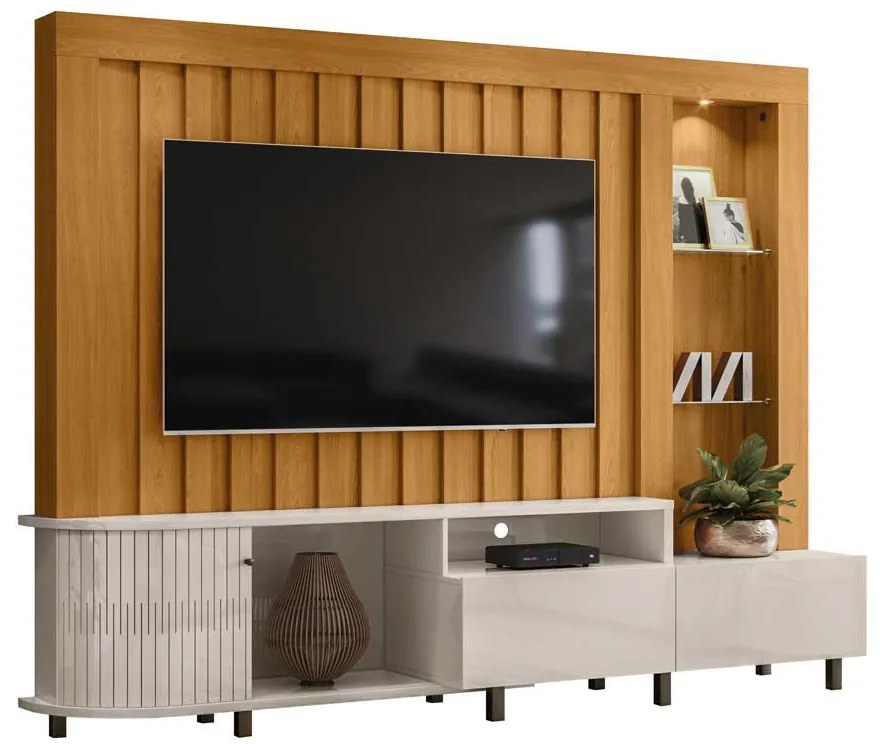 Home Theater Durand 2 Portas Deslizantes 4 Nichos MDP até 70 Cinamomo/OffWhite G97 - Gran Belo