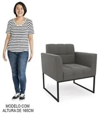 Sofá Namoradeira e 2 Poltronas Base Industrial Preto Ana Suede Grafite
