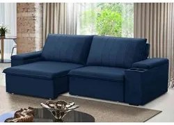 Sofá Retrátil Reclinável 3 Lugares 225cm Baluart F05 Veludo Azul - Mpo