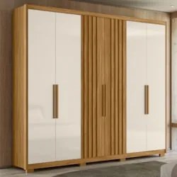 Guarda Roupa Casal 6 Portas 4 Gavetas 260cm Gaia Z17 Freijó/Off White