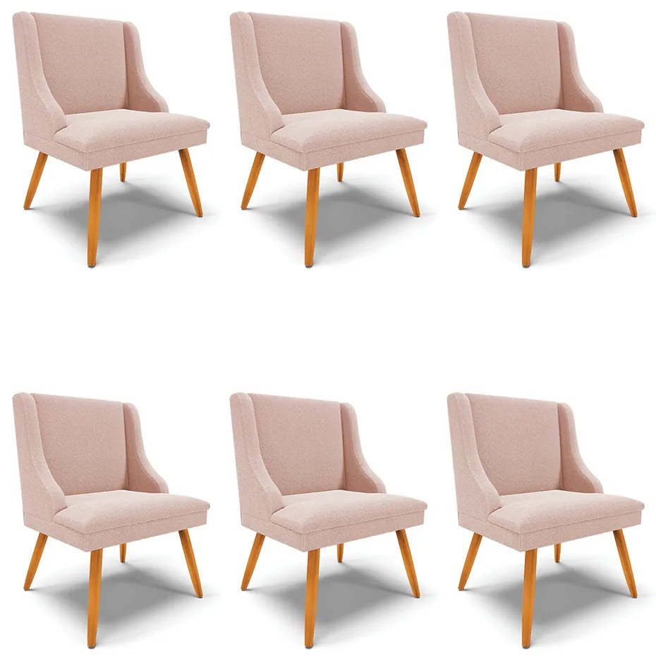 Cadeira Sala de Jantar Pé Palito Castanho Kit 6 Liz Boucle D03 - D'Rossi - Rose