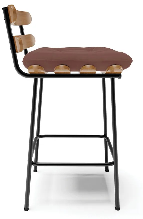 Kit 04 Banquetas Costela Veludo Rosê Base Metálica Preto - DRossi