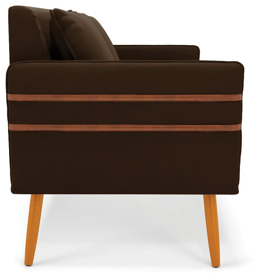 Namoradeira 02 Lugares Mari Suede Marrom Pés Palito Castanho - D'Rossi