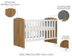 Berço Com Rodízios Amour Z49 Natural/Branco - Mpozenato