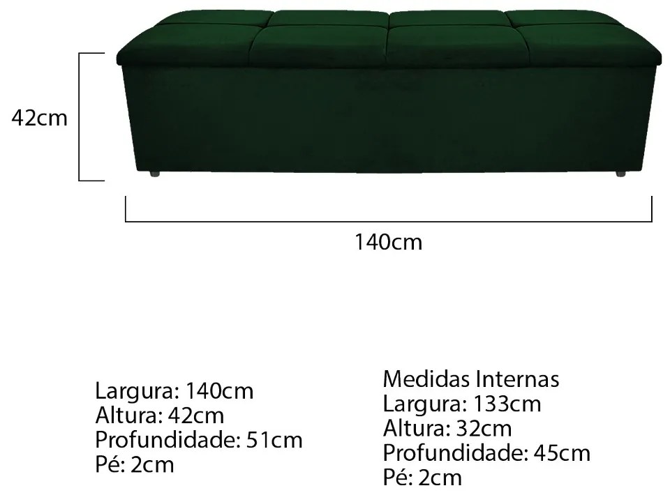 Calçadeira Munique 140 cm Casal Suede Verde - ADJ Decor