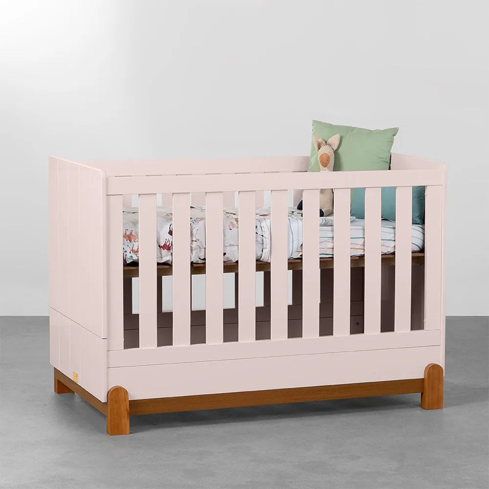 Berço Mini Cama Lotus com Frisos - Rosa Fosco
