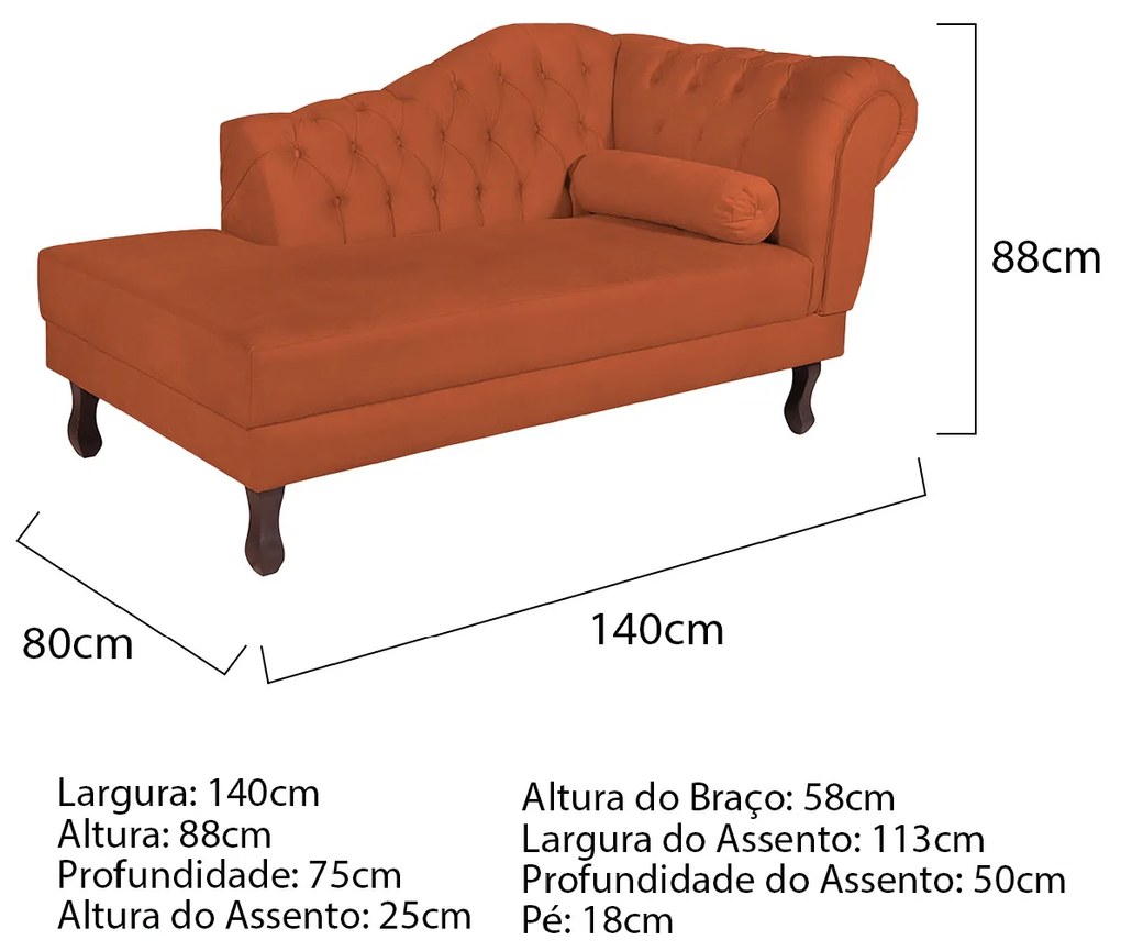 Recamier Diana 140cm Lado Esquerdo Suede Terracota - ADJ Decor