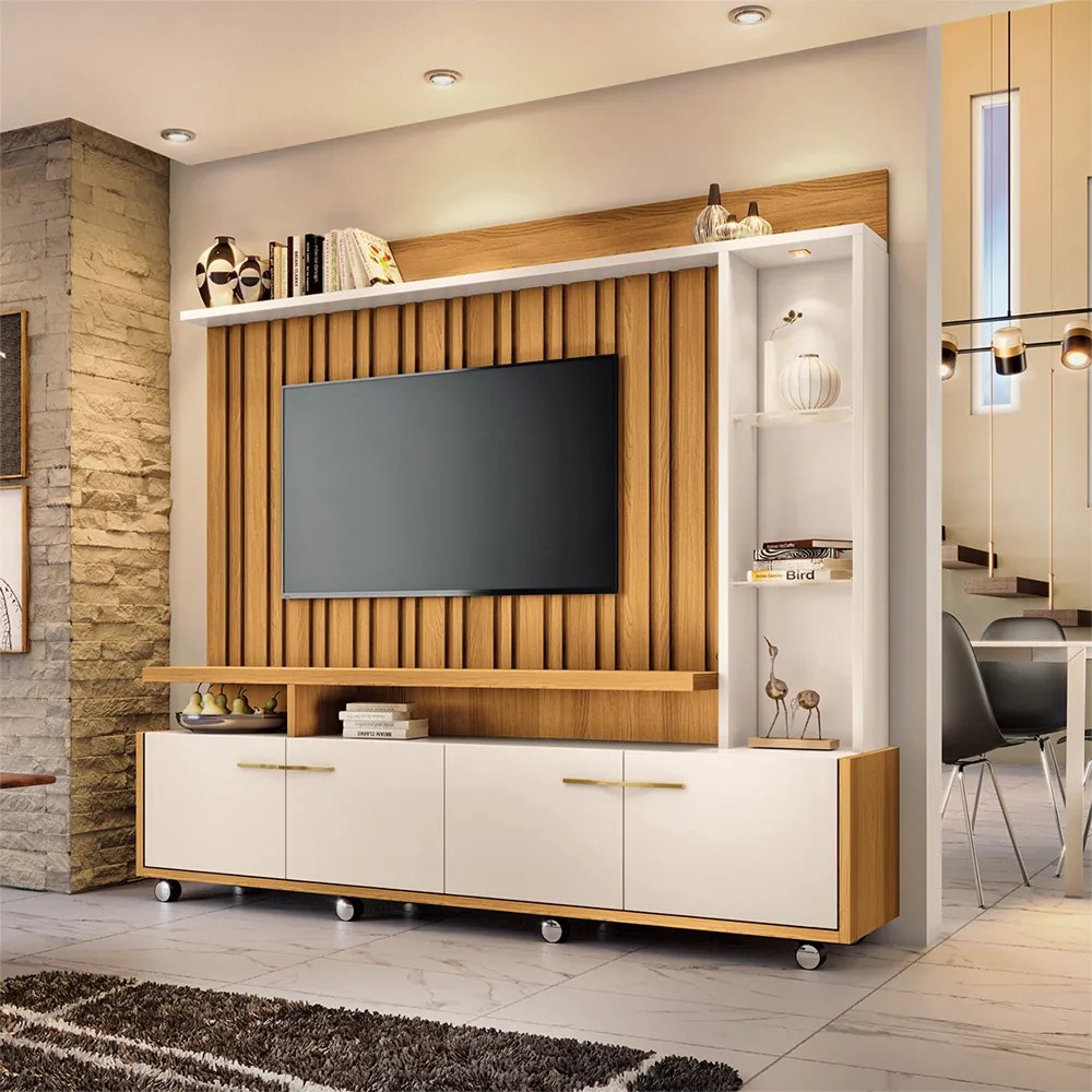 Home Theater Decorativo Titan TV até 60 Polegadas com LED Cinamomo/Off White  G26 - HB Móveis