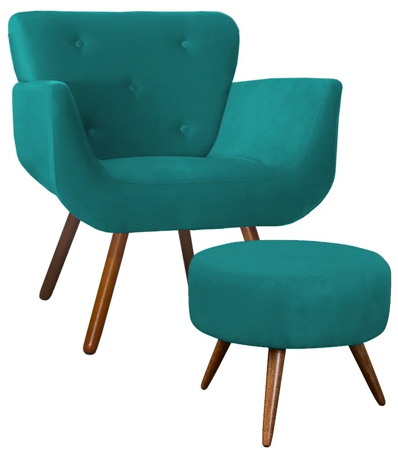 Kit Poltrona Decorativa Patty com Puff Danny Suede Azul Tiffany