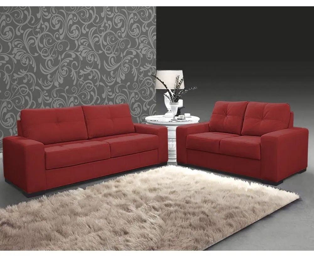 Sofá 2 e 3 Lugares Turim Couro Vermelho G58 - Gran Belo
