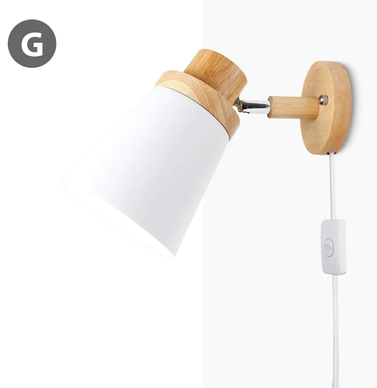 Arandela Luminária de parede de madeira com tomada e cabo de linha 1.2 metros com interruptor botão, luz criativa de cabeceira, tomada eua/ue, 10cm, base de madeira - G - Cinza